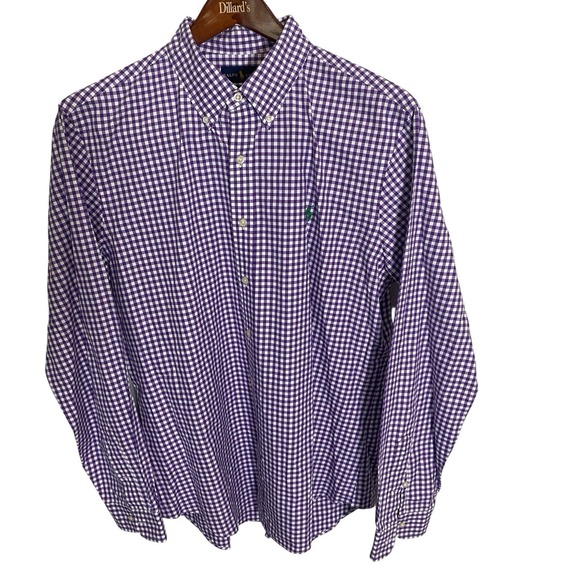 Polo Ralph Lauren L/S Oxford Button Front Shirt Men's Small Gingham Check Purple - Picture 2 of 5